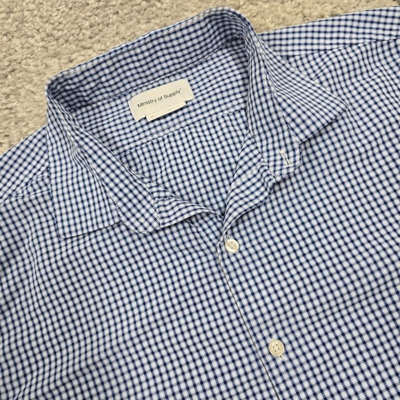 Ministry of Supply Shirt Mens XL Blue Plaid Button Up Long Sleeve Vented Office‎ - Picture 1 of 13